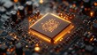 © Mariia - Close-up view of a glowing microchip on a circuit board showcasing intricate electronic components