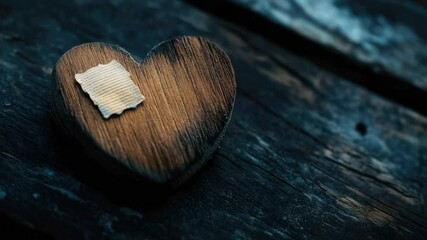 Aufkleber - A wooden heart with a piece of paper attached, a symbol of love and emotion