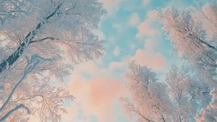 Poster - A serene winter scene with snow-covered trees and a blue sky