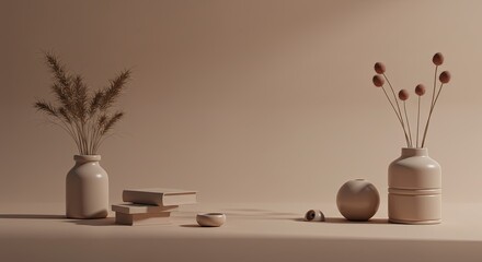 Poster - A vase with flowers sits on a table next to a stack of books