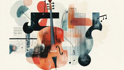 Poster - A painting of a violin surrounded by musical notes
