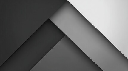 Poster - Overlapping geometric shapes forming minimalist pattern, transitioning through gradient shades from black to white, representing contemporary graphic design aesthetic