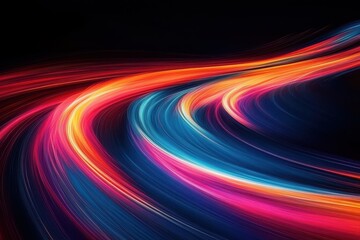 Aufkleber - abstract background of flowing colorful light trails on a black backdrop. great for tech, energy, or