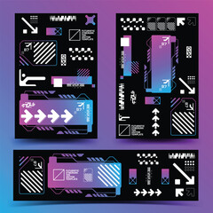 Wall Mural - y2k 2000s sci-fi cyberpunk gaming retro-futuristic layout poster banner template set dashboard hud f
