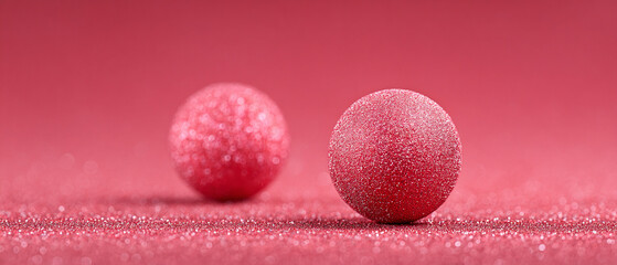 Poster - Two glittery pink spheres on sparkling pink surface create festive and elegant atmosphere