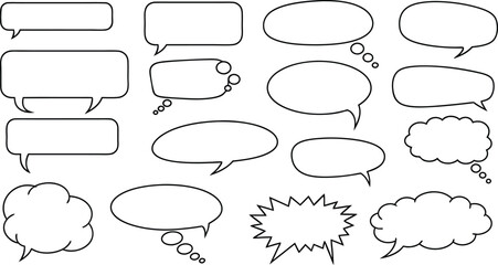 Leinwandbilder - Collection of various blank comic speech bubbles and thought clouds in simple black outline style
