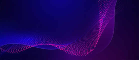Poster - Abstract purple and blue flowing particle wave on dark background