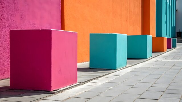 High-Contrast Color Block Abstract – Magenta, Cyan, Orange Minimal Art


