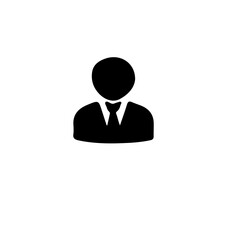 Poster - A simple black silhouette of a person wearing a suit and tie on a plain white isolated background view
