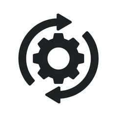 Poster - Gear with Circular Arrows Symbolizing Process Workflow Automation or Continuous Improvement in Black and White Illustration