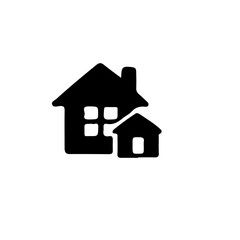 Aufkleber - A simple black and white icon depicting two houses of different sizes with windows and a chimney design