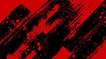 Poster - Red background with diagonal black brush strokes and scattered red drops.