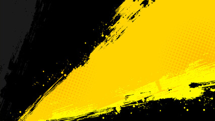 Poster - Yellow background with overlapping diagonal black brush strokes and halftone dots.