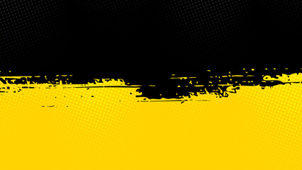 Poster - Yellow background with half area black brush strokes with halftone dots.