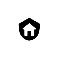 Poster - A black shield with a house inside it on a white background representing home security and protection