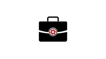 Fototapete - Black briefcase with red gear icon symbolizing engineering and technical expertise. Briefcase with red gear icon symbolizing business management and technical operations.