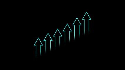 Poster - Animated neon arrows rising indicating progress and growth on a black background. Arrow graph shows upward and downward movements in data.