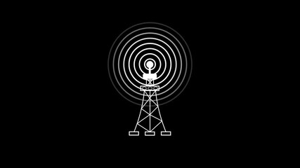 Poster - Abstract illustration of a communications tower radiating wireless signals on a black background. Radio tower represents wireless communication and network coverage.