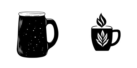 Poster - Unique icon set featuring a decorative beer mug and a steaming coffee cup, perfect for beverage-themed designs or branding projects