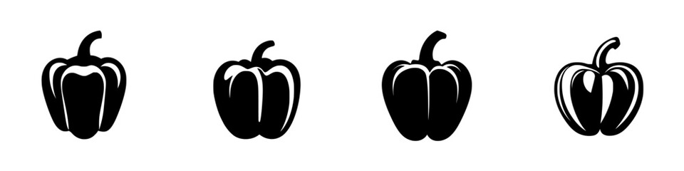 Poster - Collection of black and white bell pepper icons for design projects and illustrations