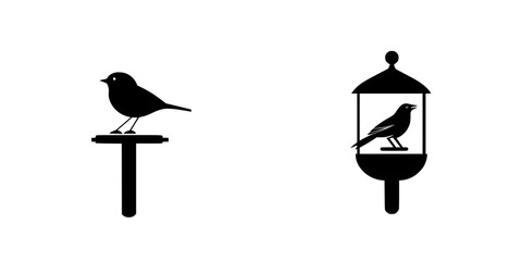 Poster - Bird icon set featuring a sitting bird and a bird in a feeder designed for clarity and simple aesthetics