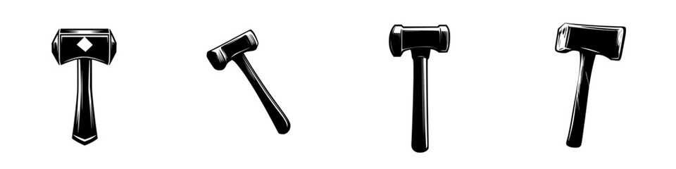 Poster - Icon set featuring various hammer designs in simple black and white, ideal for graphic projects and applications
