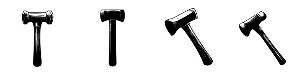 Poster - Collection of four distinct hammer icons showcasing different styles and designs for use in digital interfaces, applications, or educational materials