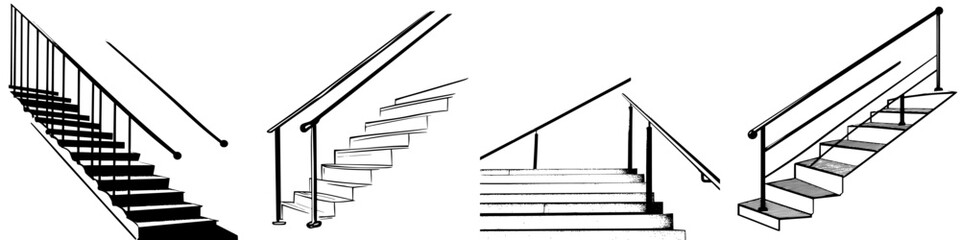 Poster - Collection of diverse stair designs with railings showcasing various styles and layouts
