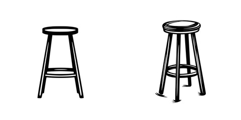 Poster - Simple black icon of two wooden bar stools with distinct designs showcased against a plain background