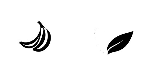 Poster - Black icons representing a bunch of bananas and a leaf, showcasing simple yet effective graphic design for food concepts