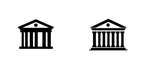 Poster - Set of black icons depicting classical architecture featuring columns and pediments in a simple design style