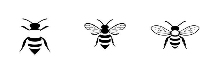 Poster - Black icon set of bee illustrations showcasing unique designs and styles suitable for various applications