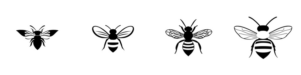 Poster - Set of black icon bee illustrations showcasing different styles and patterns for design purposes