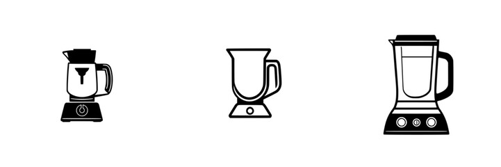 Poster - Set of black kitchen blender icons featuring various designs on a white background for culinary illustration purposes