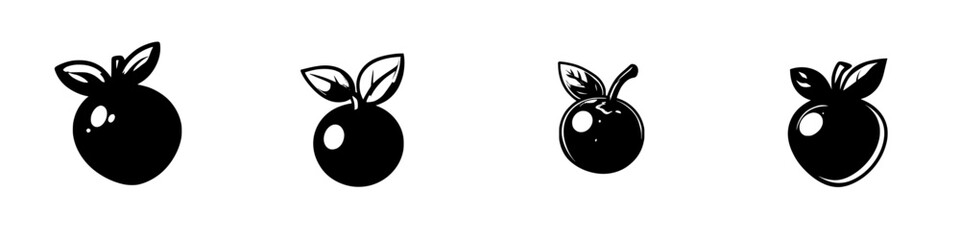 Poster - Black icons depicting a variety of fruits with leaf accents for graphic design and illustration projects