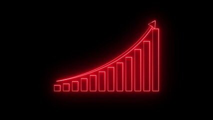 Poster - Neon financial graph showing market trends and data flow. Financial graph represents economic growth. Glowing red neon chart indicating growth and progress against a dark black background