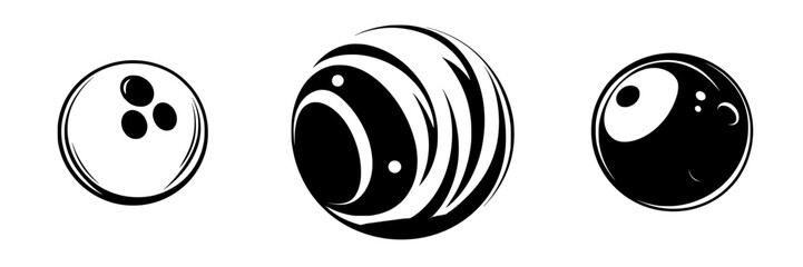 Poster - Set of three black icons representing different types of spherical objects in a minimalist design
