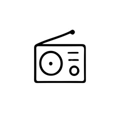 Poster - A simple line drawing of a radio with an antenna and knobs on a white background in a minimalist style