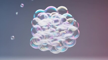 Wall Mural - Abstract animation of iridescent bubbles forming a cluster. Conceptual display of molecular structure or data visualization footage.