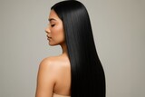 Silken Strands Beautiful Young Woman with Perfectly Straight Long Glossy Black Hair After Salon Treatment