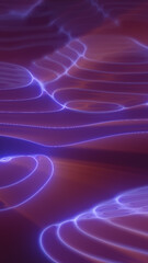 Poster - Abstract smooth neon-like terrain with glowing purple and violet contours forming fluid wave patterns on a dark background