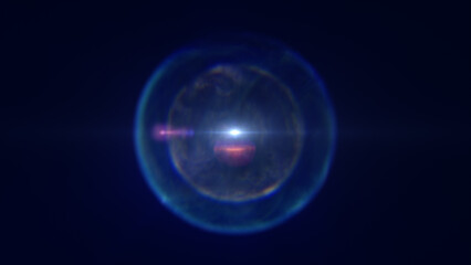 Poster - Small glowing orb emitting radiant starburst light, surrounded by translucent atmospheric energy rings