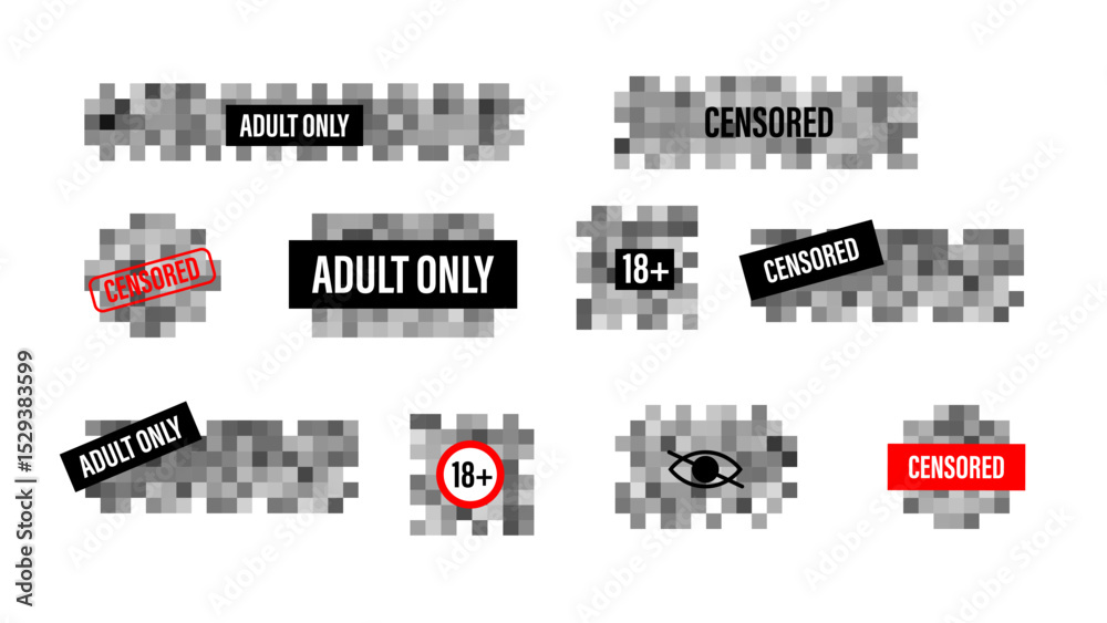 Pg Censor Sign Censorship mosaic sign, censored bar and nudity pixel blur.Black censor ...