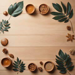 Flat Lay Wooden Tabletop Product Display Background – Top View for Natural Mockups