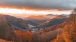 © subur - Autumn sunset over mountainous valley, forest foliage