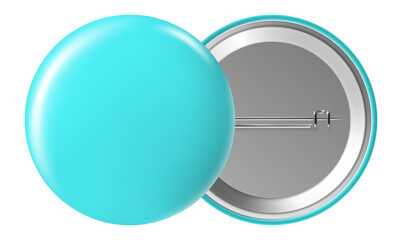 Poster - Front and back of a blank light blue pin button, useful as a mock up to add graphics for political campaigns, company events, or any other purpose