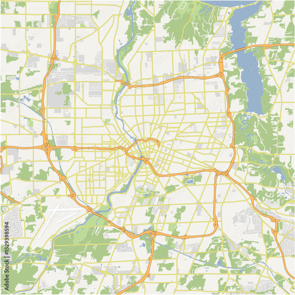 Map of Rochester in New York in a normal road map style. Contains ...