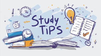 Poster - Effective Study Tips for Success During Exam Preparation With Clear Icons and Organized Layout Offering Practical Advice for Students