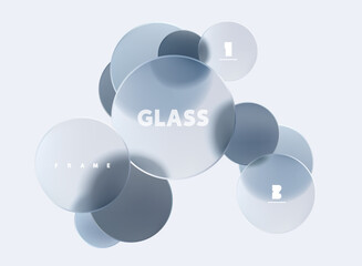 Fototapete - Transparent geometric circles and balls in liquid glass style. Abstract poster design.