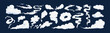 © GN.STUDIO - Collection of cartoon smoke and cloud shapes in different forms and curls, flat graphic style, on dark blue background. Concept of weather, vapor. Vector illustration